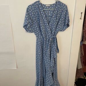 Blue Floral Wrap Dress